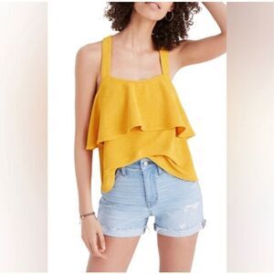 Ruffle Tank Top Yellow Sleeveless Cross‎ Back Casual Party Blouse